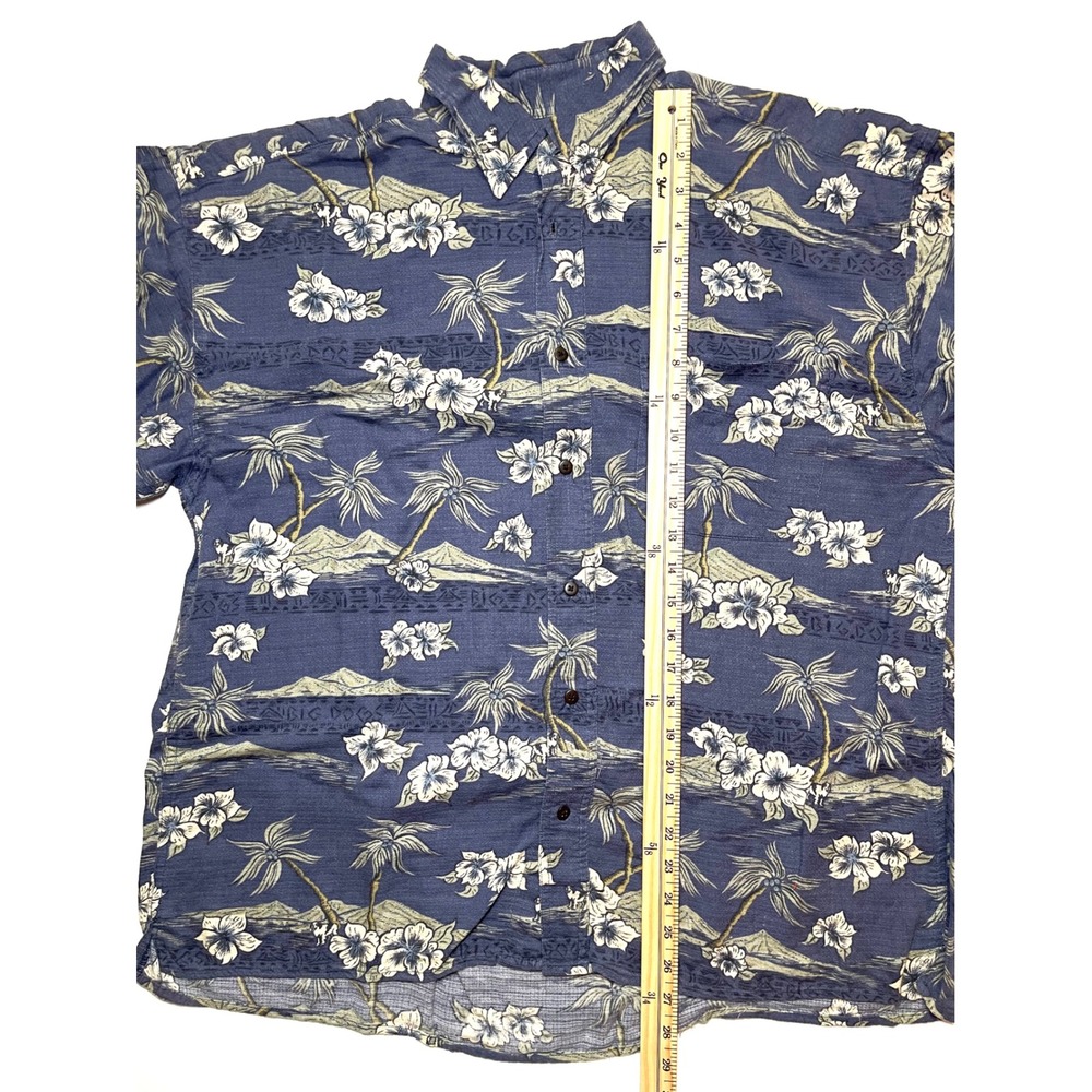 Vintage Big Dogs 90s Hawaiian Shirt Mens S/M Blue Cotton Rayon Aloha Palm Tree - Picture 6 of 7